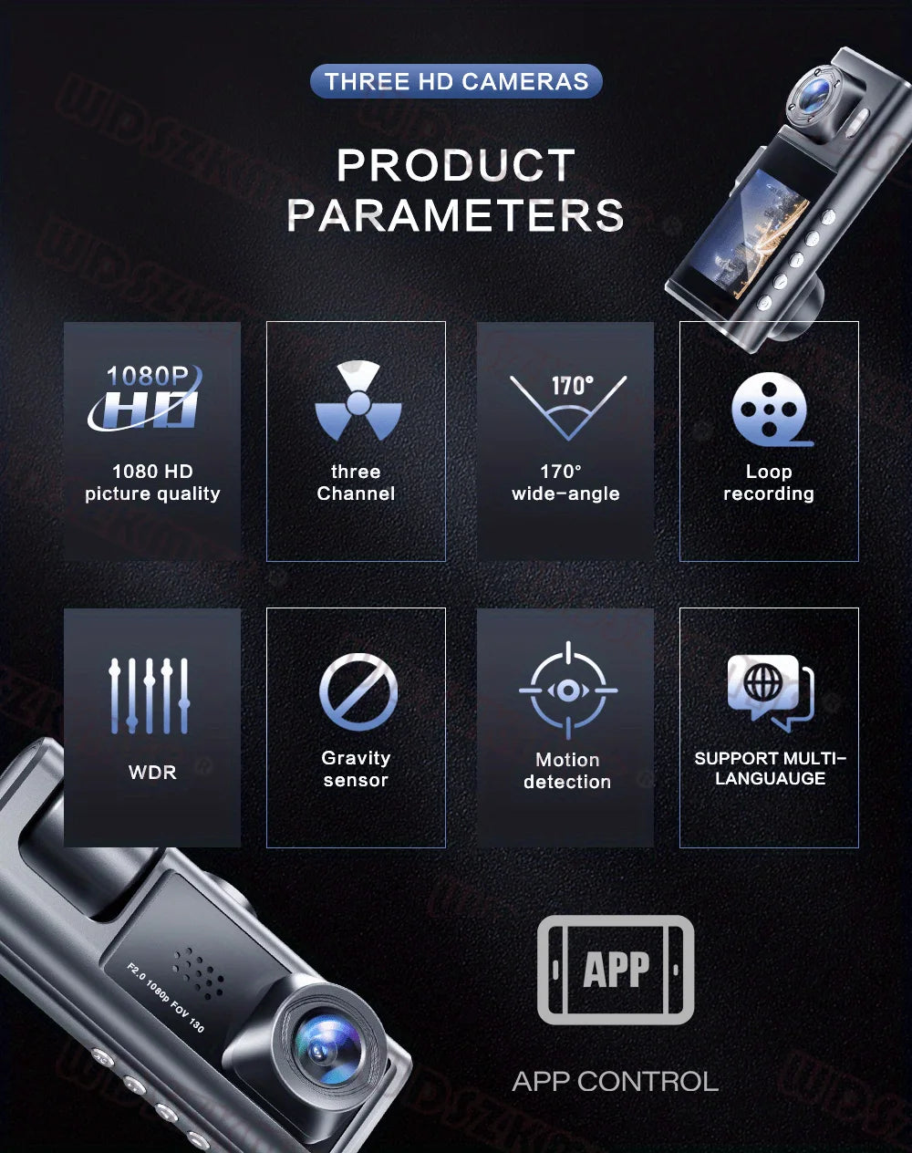 2/3Camera WIFI Dash Cam Cabin Car Dvr 1080P Interior Vehicle Three Way Channel Dvrs Recorder Video Registrator Dashcam Camcorder