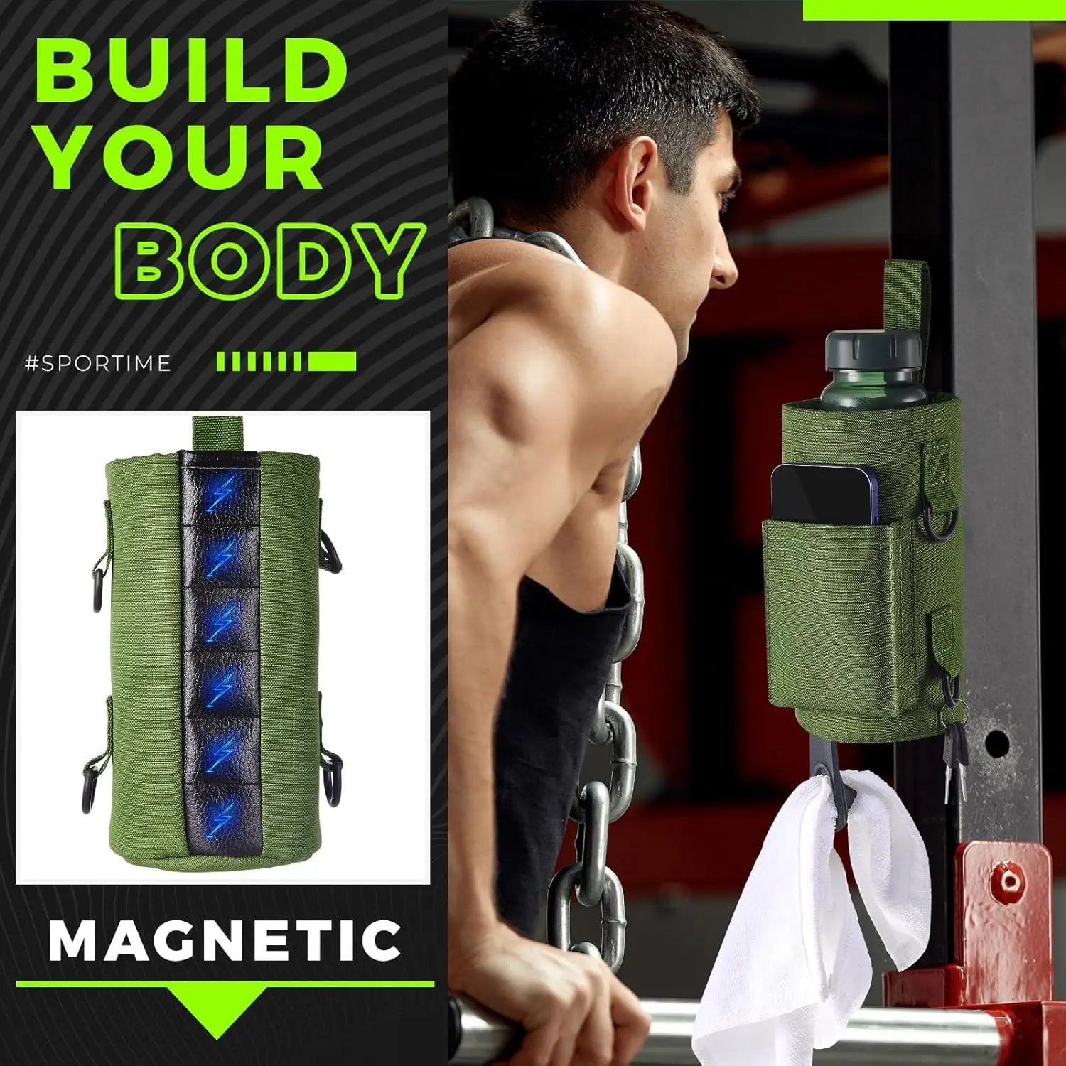 Magnetic Gym Water Bottle Bag Holder, Built-in Magnet for Easy Attachment to Metal Surface, Magnetic Bottle Sleeve Pouch