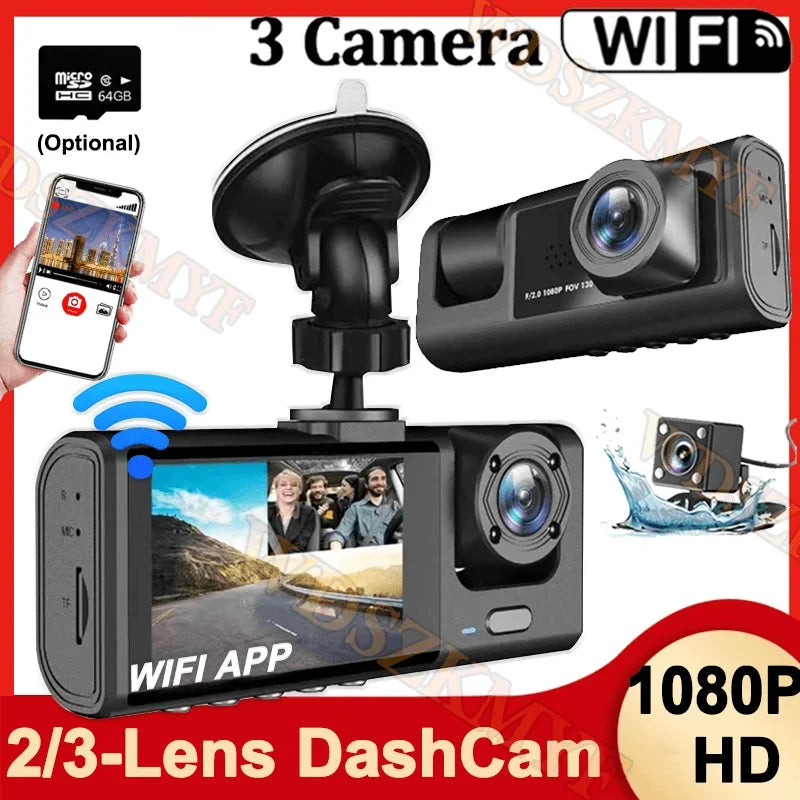 2/3Camera WIFI Dash Cam Cabin Car Dvr 1080P Interior Vehicle Three Way Channel Dvrs Recorder Video Registrator Dashcam Camcorder