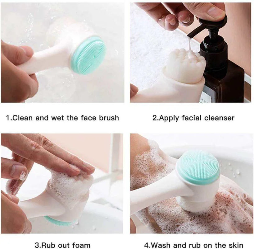 3D Double-Sided Soft Bristled Silicone Facial Brush Manual Massage Brush Cleanser To Remove Black Pores Deep Cleaning Brush