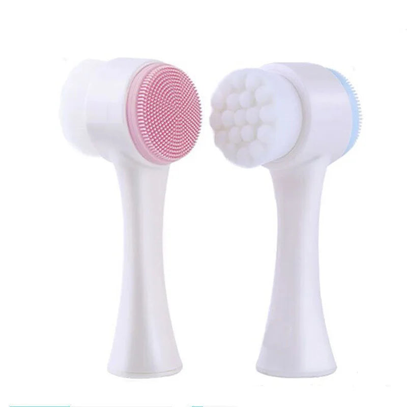 3D Double-Sided Soft Bristled Silicone Facial Brush Manual Massage Brush Cleanser To Remove Black Pores Deep Cleaning Brush