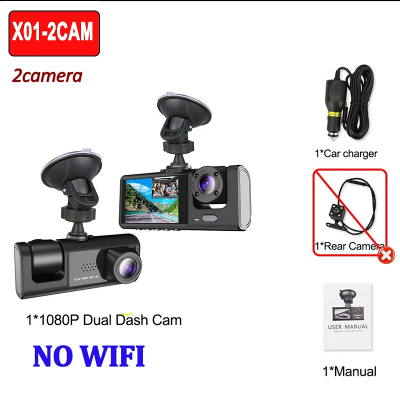2/3Camera WIFI Dash Cam Cabin Car Dvr 1080P Interior Vehicle Three Way Channel Dvrs Recorder Video Registrator Dashcam Camcorder