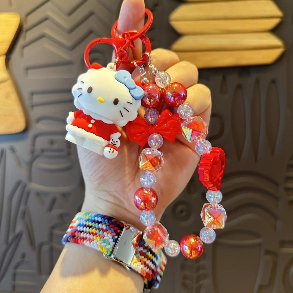 New HelloKitty Anime Keychain, Sanlio Creative Beaded Mobile Phone Chain, Bag Pendant, Fashion Accessories, Girl Gifts